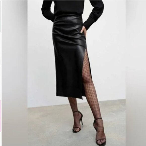 Mango - Ladies Faux-Leather Pencil Skirt - L - Picture 1 of 13